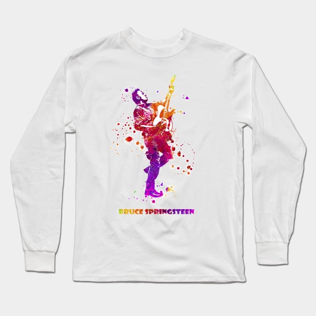 Bruce Springsteen The Boss Watercolor Splatter 06 Long Sleeve T-Shirt by SPJE Illustration Photography